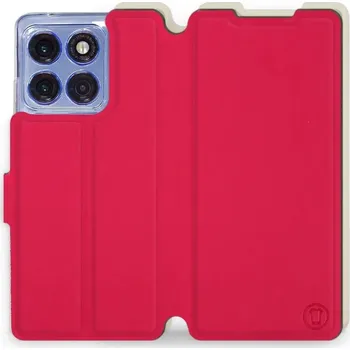 Pouzdro na mobilní telefon Flipové pouzdro Mobiwear Semiš - Motorola Edge 60 Pro - Rudé & Béžové (Knížkové semišové flip pouzdro, obal, kryt na mobil Motorola Edge 60 Pro - Rudé & Béžové, materiál semiš + TPU, ochrana 360°, stojánek, silikonová vanička, magnetické zavírání)