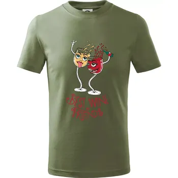 Dětská móda Best wine friends dancing (Pecka design) - Tričko dětské bavlněné - 158 cm/12 let ( Khaki )