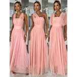 Broskvové dlouhé tylové plesové šaty OBSIYA s vlečkou Velikost: ONESIZE