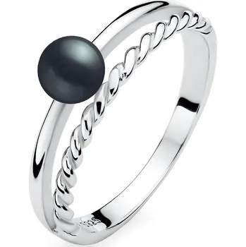 Prsten ANNA PERLY Okouzlující dámský prsten z rhodiovaného stříbra s černou perlou Velikost prstenu: 55, Barva perly: černá