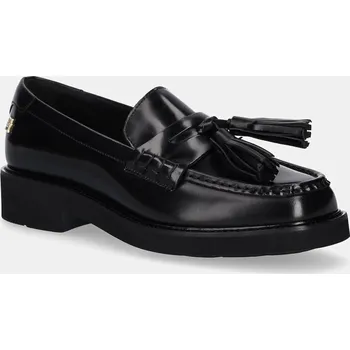 Dámské mokasíny Kožené mokasíny Tommy Hilfiger TASSEL SQUARISH TOE LTHR LOAFER dámské, černá barva, na platformě, FW0FW08749 99X, EUR 39