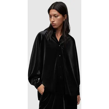 Pánská košile Velurová košile AllSaints Oana černá barva, relaxed, s klasickým límcem W003PZ 99X, vel. 34