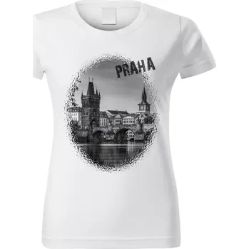 Dámské tričko Dámské tričko s městem Praha Karlův most bílé XXL (Dámské tričko s městem , Karlův most , Praha )