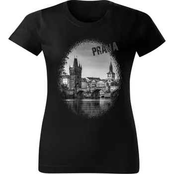 Dámské tričko Dámské tričko s městem Praha Karlův most černé 3XL (Dámské tričko s městem , Karlův most , Praha )