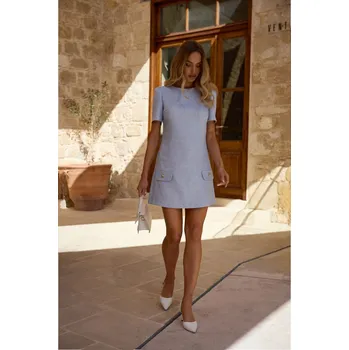 Dámské šaty Elegantní minišaty MOE M855 světle modré EU velikost: M