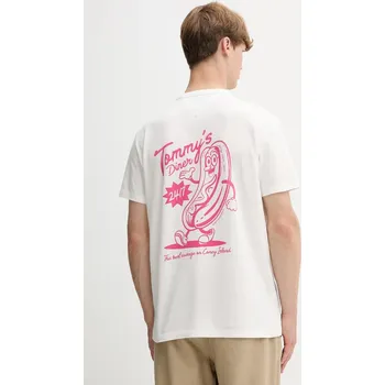 Pánské tričko Bavlněné tričko Tommy Jeans pánské, béžová barva, s potiskem, DM0DM21829 01X, vel. XL