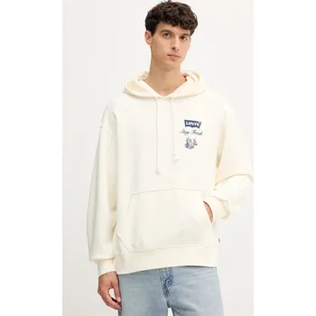 Pánská mikina Bavlněná mikina Levi's pánská, béžová barva, s kapucí, s potiskem, A2639 01X, vel. L