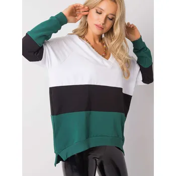 Dámská móda Dámská bílo-černo-zelená mikina s výstřihem do V RV-BL-5972.07-white-black-green Velikost: S/M