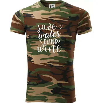 Pánské tričko Save water drink wine - Army CAMOUFLAGE - S ( Hnědý maskáč )