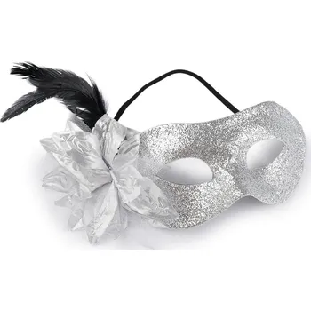 Karnevalová maska Karnevalová maska - škraboška s peřím, barva 3 stříbrná