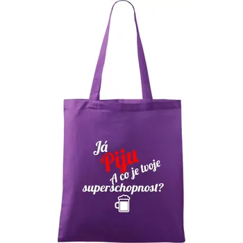 Já piju - tvoje superschopnost? šikmý nápis - Taška bavlněná - 42 x 38 cm ( Fialová )