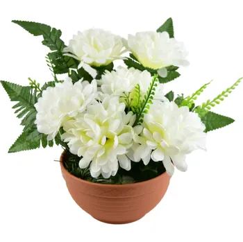 Smuteční dekorace DOMMIO Dušičková miska s krémovými chryzantémami a kapradím 25 x 24 cm