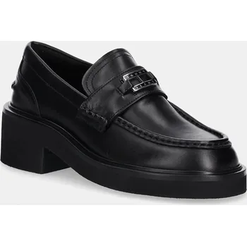 Dámské mokasíny Kožené mokasíny Tommy Jeans TJW CHUNKY HEEL LOAFER dámské, černá barva, na platformě, EN0EN02789 99X, EUR 40