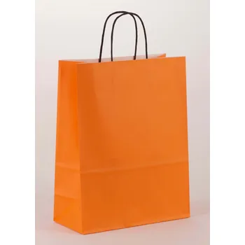 Papírová taška oranžová 19x8x21 kroucené ucho vroubkovaný vzhled