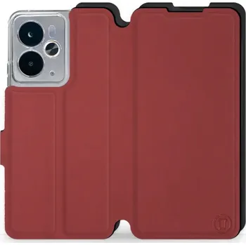 Pouzdro na mobilní telefon Flipové pouzdro Mobiwear Semiš - Realme 14 5G - Cihlové & Černé (Knížkové semišové flip pouzdro, obal, kryt na mobil Realme 14 5G - Cihlové & Černé, materiál semiš + TPU, ochrana 360°, stojánek, silikonová vanička, magnetické zavírání)