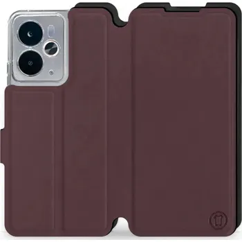 Pouzdro na mobilní telefon Flipové pouzdro Mobiwear Semiš - Realme 14 5G - Bordové & Černé (Knížkové semišové flip pouzdro, obal, kryt na mobil Realme 14 5G - Bordové & Černé, materiál semiš + TPU, ochrana 360°, stojánek, silikonová vanička, magnetické zavírání)