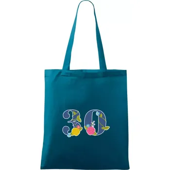 Nákupní taška Květinové číslo kreslené - 30 - Taška bavlněná - 42 x 38 cm ( Petrolejová )