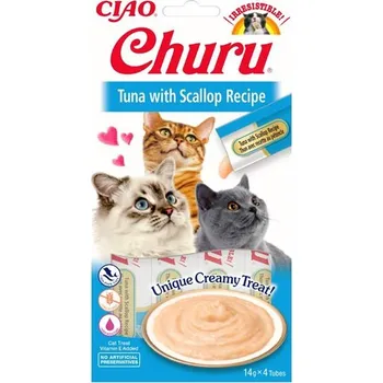 Pamlsek pro kočku Inaba Churu cat snack Tuňák s příchutí hřebenatek 4x 14g