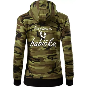 Dámská mikina Povýšena na babičku - Dámská mikina trendy zipper s kapucí - 2XL ( Zelený maskáč )