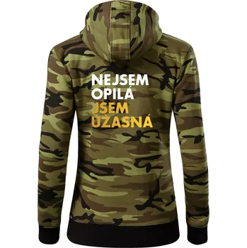 Dámská mikina Nejsem opilý jsem úžasná - Dámská mikina trendy zipper s kapucí - XS ( Zelený maskáč )