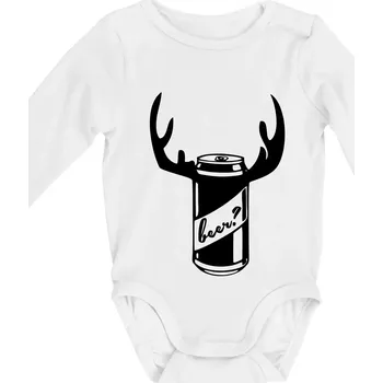Pivo plechovka - Body kojenecké s dlouhým rukávem - Dlouhý r. do 3 měs ( Bílá )
