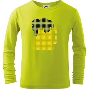 Pivo pixel - Triko dětské Long Sleeve - 146 cm/10 let ( Limetková )