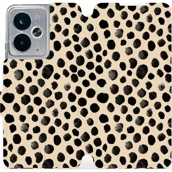 Pouzdro na mobilní telefon Flipové pouzdro Mobiwear - Realme 14T 5G - VA50S Černé puntíky (Knížkové flip pouzdro, obal, kryt na mobil Realme 14T 5G - VA50S Černé puntíky, materiál Umělá kůže + TPU - ochrana 360°, stojánek, silikonová vanička, magnetické zavírání)