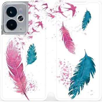 Pouzdro na mobilní telefon Flipové pouzdro Mobiwear - Realme 14 5G - MR08S Pírka (Knížkové flip pouzdro, obal, kryt na mobil Realme 14 5G - MR08S Pírka, materiál Umělá kůže + TPU - ochrana 360°, stojánek, silikonová vanička, magnetické zavírání)