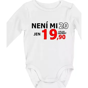Není mi 20 - Body kojenecké s dlouhým rukávem - Dlouhý r. do 3 měs ( Bílá )