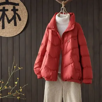 Dámská parka Krátká péřová bunda pro ženy se stojáčkem Barva: Červená, Velikost: S