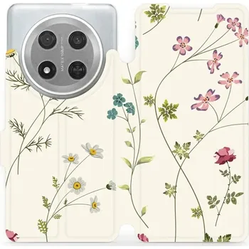 Pouzdro na mobilní telefon Flipové pouzdro Mobiwear - Honor Magic7 Lite 5G - MD03S Tenké rostlinky s květy (Knížkové flip pouzdro, obal, kryt na mobil Honor Magic7 Lite 5G - MD03S Tenké rostlinky s květy, materiál Umělá kůže + TPU - ochrana 360°, stojánek, silikonová vanička,)