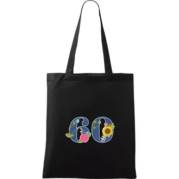 Nákupní taška Květinové číslo kreslené - 60 - Taška bavlněná - 42 x 38 cm ( Černá )