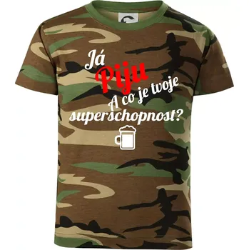 Chlapecké oblečení Já piju - tvoje superschopnost? šikmý nápis - Dětské maskáčové triko - 146 cm/10 let ( Hnědý maskáč )