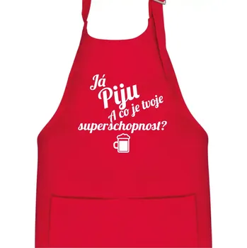 Kuchyňská zástěra Já piju - tvoje superschopnost? šikmý nápis - Dětská zástěra na vaření - Univerzální velikost ( Červená )