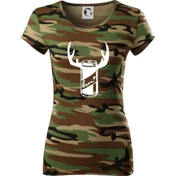 Dámské tričko Pivo plechovka - Dámské maskáčové triko - XL ( Hnědý maskáč )