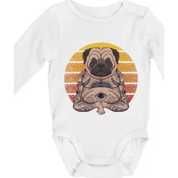 Yoga meditace - pug - Body kojenecké s dlouhým rukávem - Dlouhý r. 3-6 měs ( Bílá )
