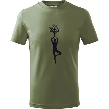 Yoga strom - Tričko dětské bavlněné - 122 cm/6 let ( Khaki )