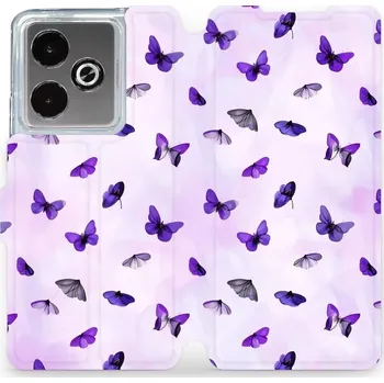 Pouzdro na mobilní telefon Flipové pouzdro Mobiwear - Realme GT 7 - VP76S Fialoví motýlci (Knížkové flip pouzdro, obal, kryt na mobil Realme GT 7 - VP76S Fialoví motýlci, materiál Umělá kůže + TPU - ochrana 360°, stojánek, silikonová vanička, magnetické zavírání)
