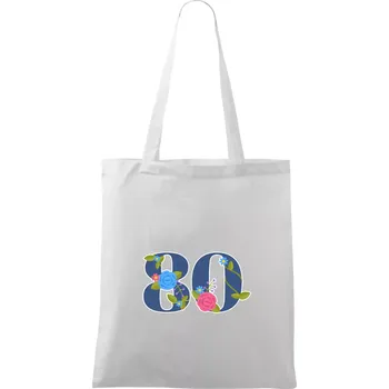 Květinové číslo kreslené - 80 - Taška bavlněná - 42 x 38 cm ( Bílá )