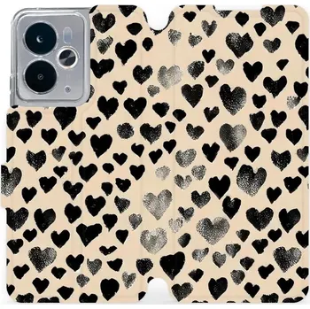 Pouzdro na mobilní telefon Flipové pouzdro Mobiwear - Realme 14T 5G - VA51S Černá srdíčka (Knížkové flip pouzdro, obal, kryt na mobil Realme 14T 5G - VA51S Černá srdíčka, materiál Umělá kůže + TPU - ochrana 360°, stojánek, silikonová vanička, magnetické zavírání)