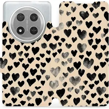 Pouzdro na mobilní telefon Flipové pouzdro Mobiwear - Honor Magic7 Lite 5G - VA51S Černá srdíčka (Knížkové flip pouzdro, obal, kryt na mobil Honor Magic7 Lite 5G - VA51S Černá srdíčka, materiál Umělá kůže + TPU - ochrana 360°, stojánek, silikonová vanička, magnetické zavírání)