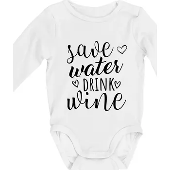 Dětská móda Save water drink wine - Body kojenecké s dlouhým rukávem - Dlouhý r. do 3 měs ( Bílá )