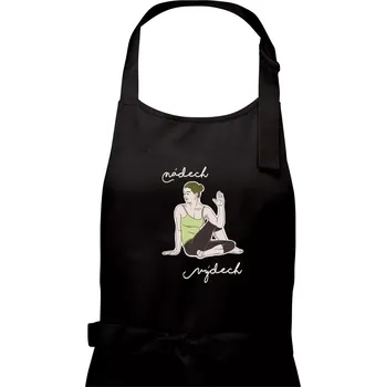 Kuchyňská zástěra Yoga nádech výdech (Radek Pilař ART) - Pánská zástěra na vaření - Univerzální velikost ( Černá )