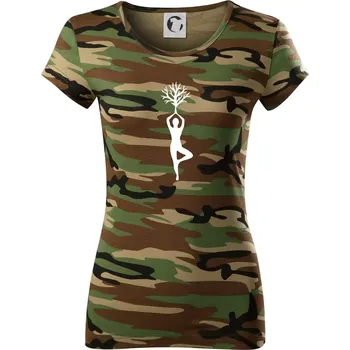 Dámské tričko Yoga strom - Dámské maskáčové triko - XS ( Hnědý maskáč )