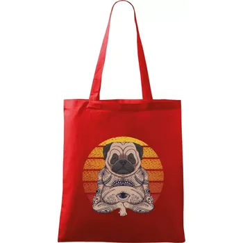 Nákupní taška Yoga meditace - pug - Taška bavlněná - 42 x 38 cm ( Červená )