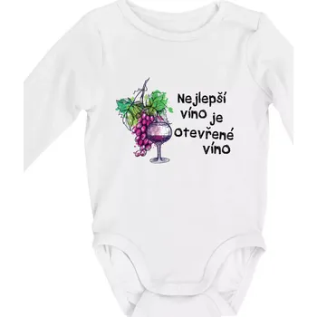 Kojenecký body Nejlepší víno je otevřené víno - Body kojenecké s dlouhým rukávem - Dlouhý r. do 3 měs ( Bílá )