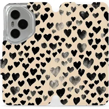 Pouzdro na mobilní telefon Flipové pouzdro Mobiwear - Honor 400 Pro - VA51S Černá srdíčka (Knížkové flip pouzdro, obal, kryt na mobil Honor 400 Pro - VA51S Černá srdíčka, materiál Umělá kůže + TPU - ochrana 360°, stojánek, silikonová vanička, magnetické zavírání)