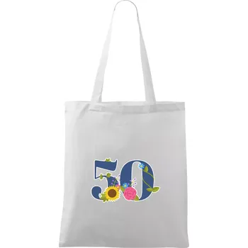 Květinové číslo kreslené - 50 - Taška bavlněná - 42 x 38 cm ( Bílá )