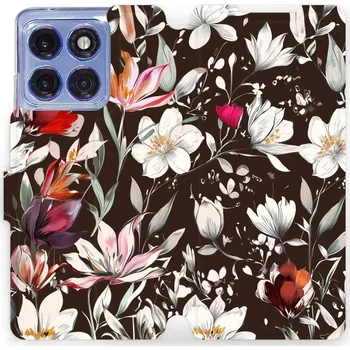 Pouzdro na mobilní telefon Flipové pouzdro Mobiwear - Motorola Edge 60 Pro - VP72S Květy na hnědé (Knížkové flip pouzdro, obal, kryt na mobil Motorola Edge 60 Pro - VP72S Květy na hnědé, materiál Umělá kůže + TPU - ochrana 360°, stojánek, silikonová vanička, magnetické zavírání)