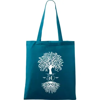 Narozeninový strom 50 - Taška bavlněná - 42 x 38 cm ( Petrolejová )